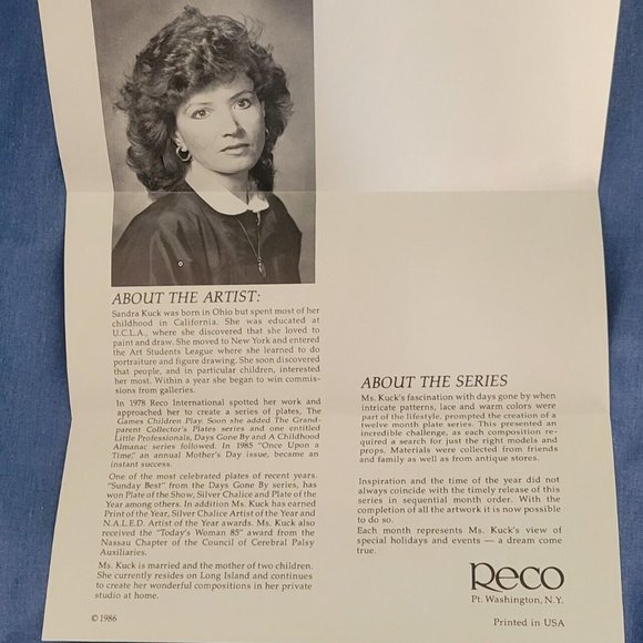 1986 MOTHER'S DAY COLLECTOR'S PLATE by Sandra Kuck "TIMES REMEMBERED" COA! - Picture 7 of 7